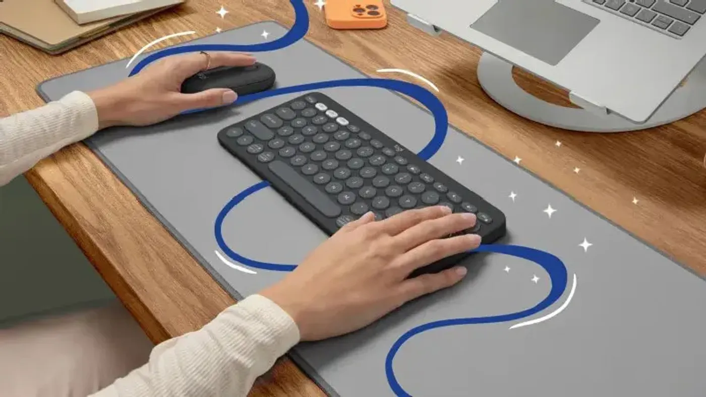 Close-up view of the whisper-quiet, low-profile keys on the Pebble Keys 2 K380s